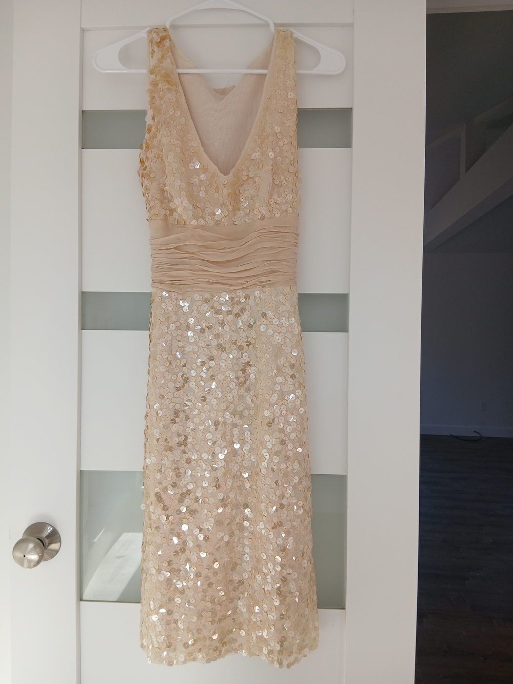 COCO Sequined V-Neck Midi Dress in Champagne